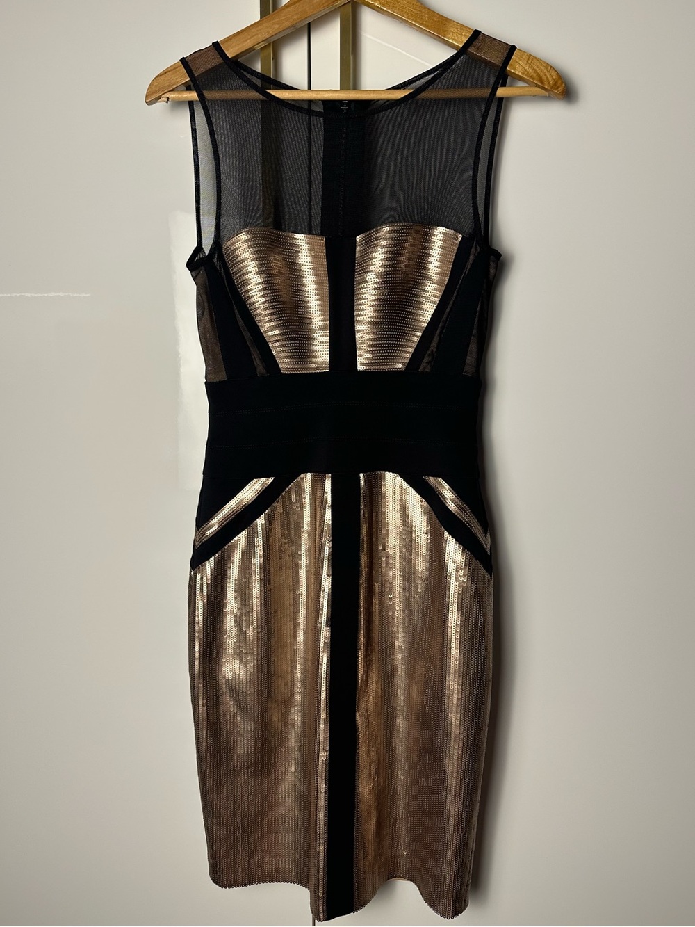 BCBGMAXAZRIA Reina Rose Gold Sequin Mesh Dress XS NWT